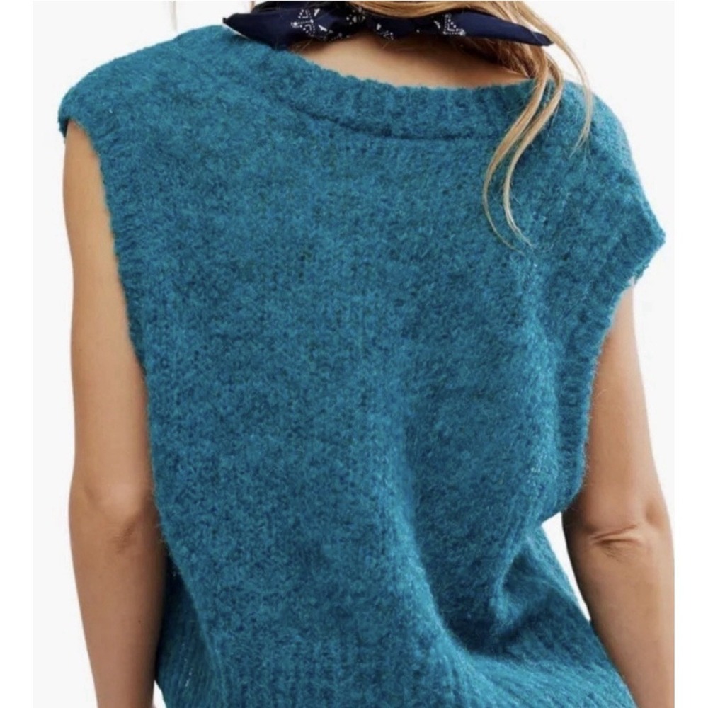 Free People Dream Maker Alpaca Blend Vest Teal Green Biscay Bay S Preppy Boho - Picture 3 of 10